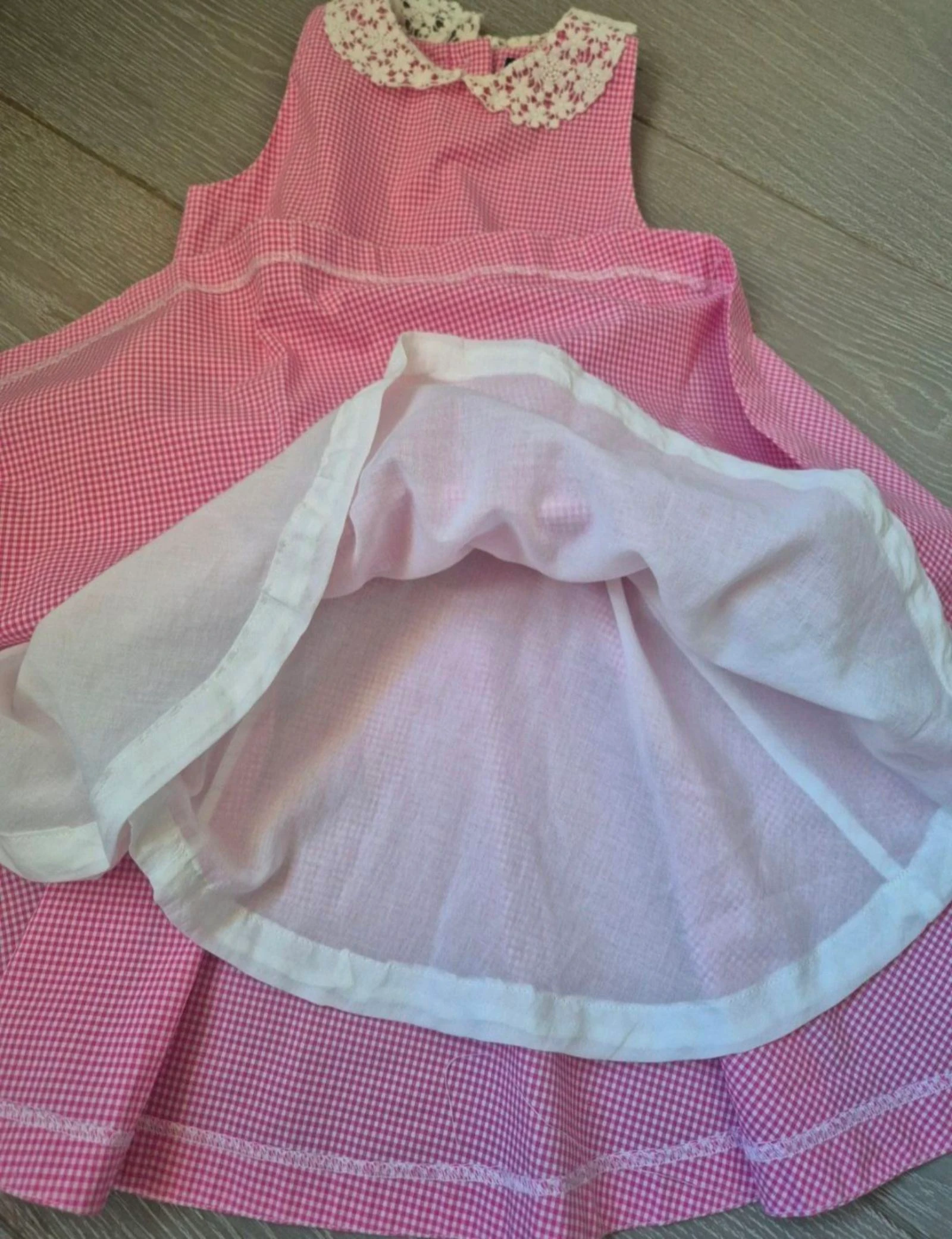 Roze Vichy-gestreepte jurk met kanten kraag. Polo Ralph Lauren. Maat 6 jaar. Evenementen. Gasten – photo 5